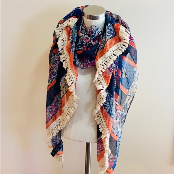 Forever 21 Accessories - Forever 21 | Blue Multi Colored Fringed Boho Scarf